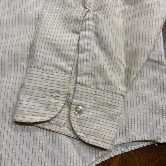 Elderado Vintage 70s Casual Beige White Striped Button Down Shirt Men's Size XL - Picture 3 of 9